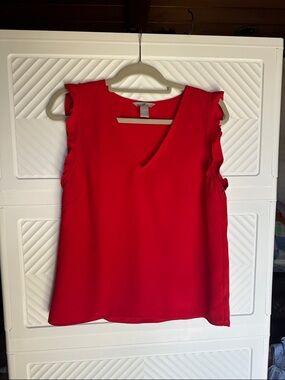 H&M Red V-Neck Ruffle Sleeve Blouse